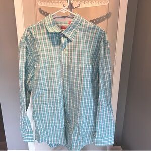 Men’s IZOD XL Green Blue White Stripped Button Down Dresss Shirt